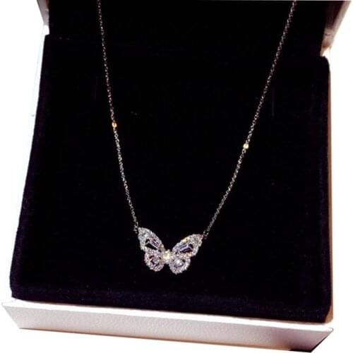 2020 Simple Fashion Butterfly Female Pendant Necklace Shiny Crystal Wedding Ball Valentine Gift