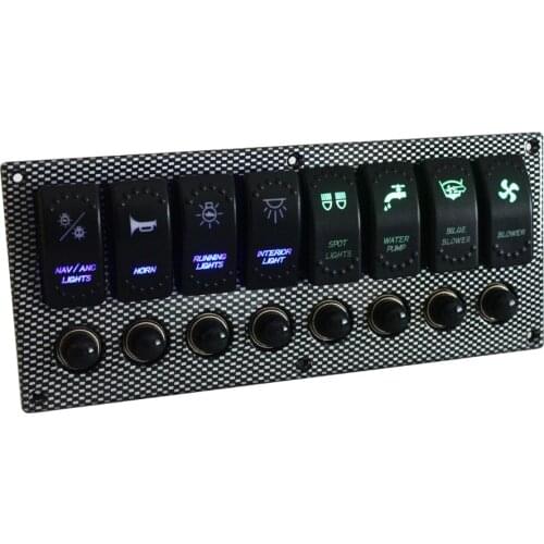8Gang Way ARB Carling Nava Rocker Switch ( Optional ) Panel Green & Blue Led For Boat Yacht RV BUS CAR + switch cap removal tool