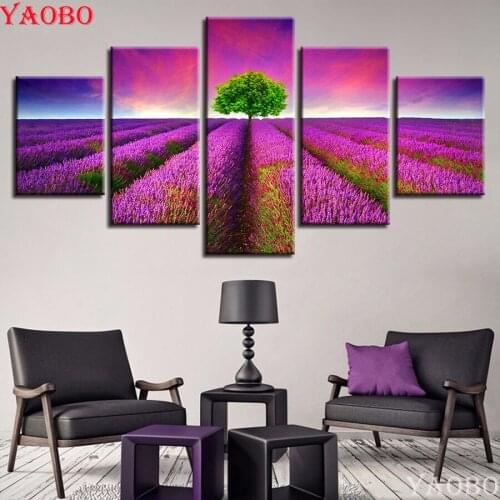 5pcs/set 5d diy diamond painting Lavender Flowers Rural Scenery diamond mosaic diamond embroidery full square/round home decor