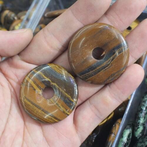 40mm donut shape iron tiger eye beads natural stone beads DIY loose beads for pendant making 1 Piece wholesale