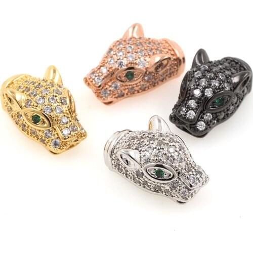 CZ Micro Pave 3D Leopard Spacer Beads Animal Head Charms for Jewerly Making 17x7.5x8MM