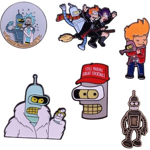 Bender enamel pin retro combat robot brooch cute animated cartoon jewelry