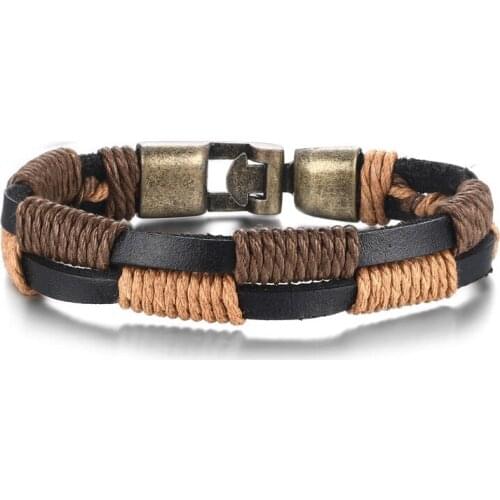 Hot new wholesale Retro leather alloy bracelet for men genuine leather rope lederen armband sieraden men bijoux pulseras