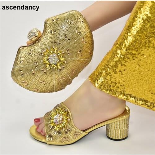 Italian Ladies Shoes and Bags To Match Sets Decorated with Rhinestone Nigeria Wedding Shoes and Bags Party Shoes and Bag Sets