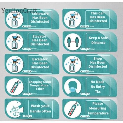 Chzimade Adhesive Acrylic English Safety Notice Sign Sticker This Car Has Been Disinfected Warning Sign Wall Decals