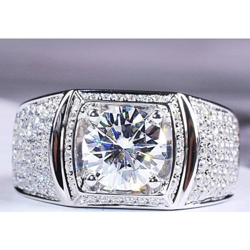 Real Sterling Silver 925 Mens Ring Charm Engagement Full Diamond Gentleman Wedding Party Gift Exquisite Elegant Vintage Classic