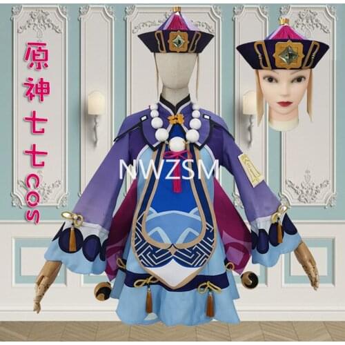 Game Genshin Impact Zombie Girl Dress Tops Pants Anime Accessories Set Halloween Clothes Qiqi Cosplay Costume