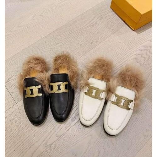 Fashion luxuary Women Slipper Shoes real fur loafers