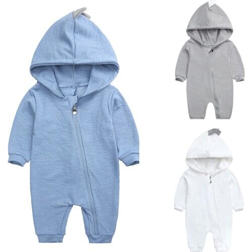 Fashion Newborn Infant Baby Boys Girls Long Sleeve Zipper Solid Colors Warm Romper Dinosaur Hooded Jumpsuit Outfits Clothes#g4