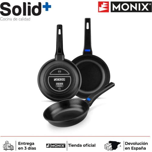 Monix Solid Plus-batch of 18-22-26 cm cast aluminium and non-stick Classic pans. Kitchen gas vitroceramic induction