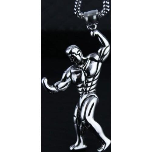 Strong Muscle Men Dumbbell Fist Fitness Pendant Necklace Fashion Hip Hop Motivation Gym Weightlifting Dumbbell Jewelry Gift
