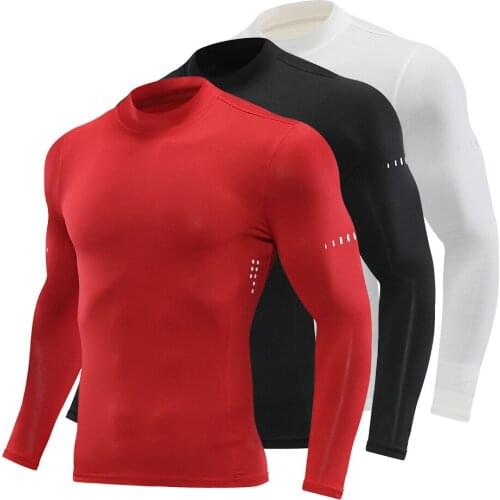 Mens Compression Sports T-Shirt, Long-Sleeve Running Shirt, Quick-Dry Fitness T-Shirts, Round Neck Gym Exercise Tight T-Shirt