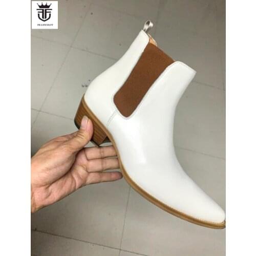FR.LANCELOT 2020 New Chelsea boot white leather boots point toe slip on ankle boots mujer botas men party shoes male