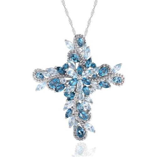 GZ ZONGFA New Arrival natural Topaz gemstone fashion jewelry 925 sterling silver cross pendant jewelry necklace