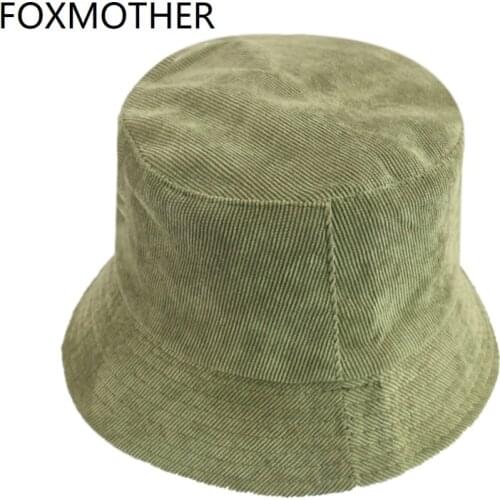 FOXMOTHER New Chapeau Femme Winter Black Army Green Brown Solid Color Corduroy Bucket Hats Fishing Caps Women Mens Gorro