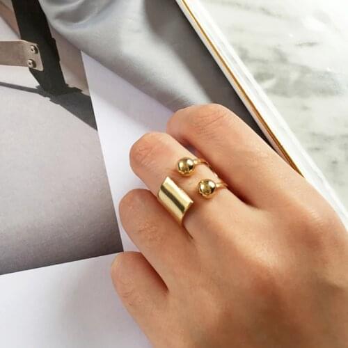 Punk Cool Double Ball Gold Silver Color Rings Ladies Open Knuckle Finger Adjustable Rings Women Geometric Alloy Fashion Jewelry