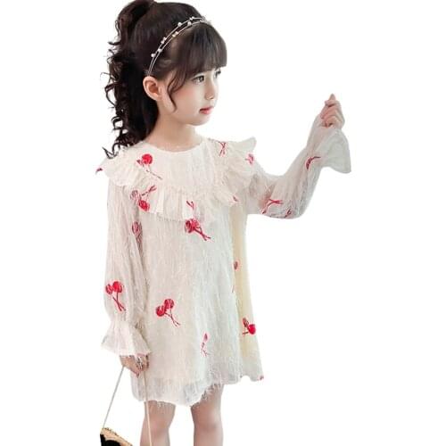 Big Girls Dress Cherry Pattern Party Girl Dress Casual Style Kids Dresses Spring Autumn Girls Costumes Kids 6 8 10 12 14