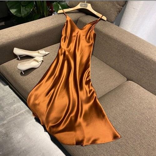 2021 Women Satin Dress Party Luxury Shiny Sundress Sexy Silk Fashion Ladies long Dress bodycon Sleeveless Satin