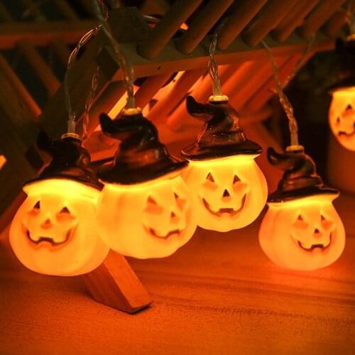 10LED Halloween Light Music Portable Pumpkin Lantern Without Battery 1.5m Creative Broom Pumpkin Lamp Party Decoration