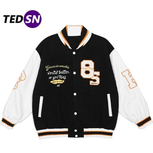 Casual Men Autumn Harajuku Hip Hop Bomber Jacket Baseball Coat Streetwear Vintage Artistic Letter Embroidery Varsity Jackets