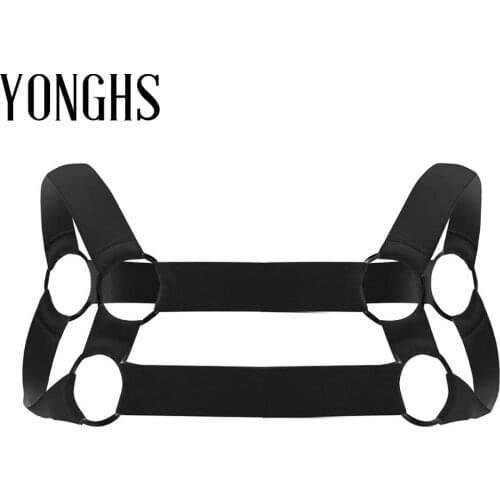 Harness Mens Strong Nylon Elastic Shoulder Body Chest Muscle Harness Belt with Metal O Rings Sexy Cosplay Role Play Sex Costume