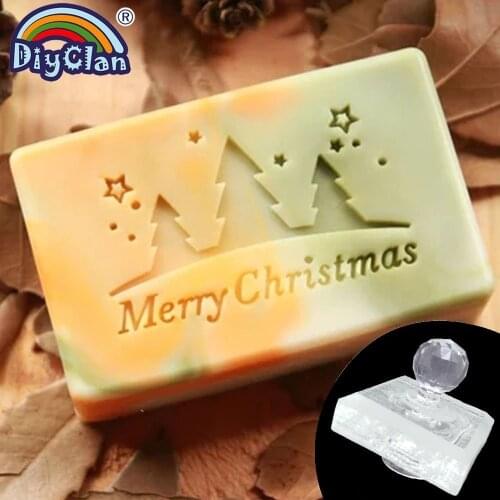 Merry Christmas Handmade Soap Making Stamp Transparent Resin Xmas Tree Natural Soap Chapter With Handle Acrylic Chapters Custom