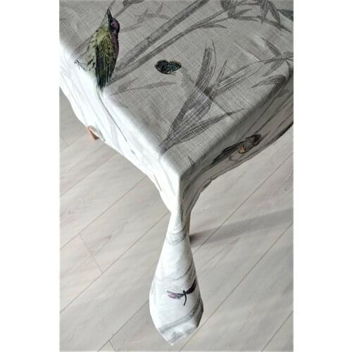 Linen Premium Quality Bird Pattern White Tablecloth Wedding, Party,Sofa Cover Turkish Cotton For Rectangle Table