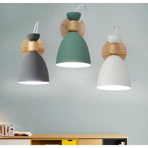 Bedroom wall light modern wall lamp wooden wall lights for kitchen dining restaurant Nordic macaroon 5 colors E27 steering head
