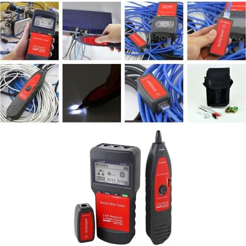 LAN Tester RJ45 Cable Length Tester Network Monitoring Wire Finder Anti-Interference Tone Finder with Backlight LCD Display