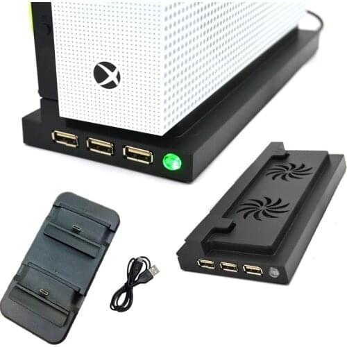 For Xbox One S Vertical Stand Holder Storage Base Cooling Fan USB + ONE S Dual Charging Dock Station Charger for Xbox One Slim