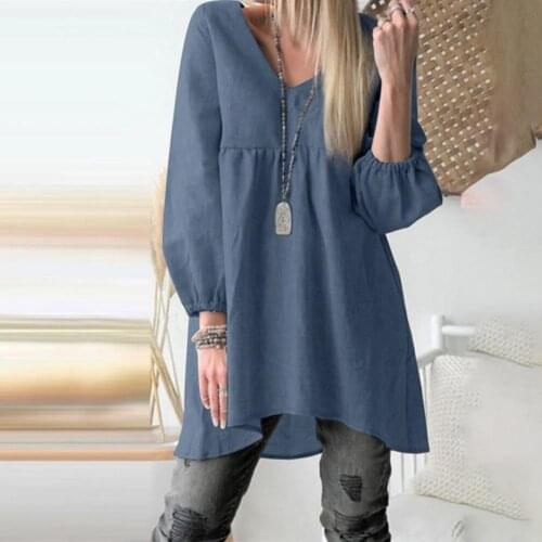 Shirt Top Solid Color Irregular Hem Women Long Sleeve V Neck Patchwork Blouse for Daily Wear
