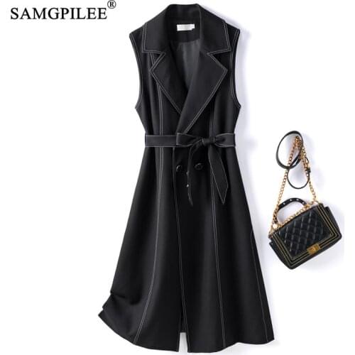 Jacket Woman 2021 Spring And Autumn New Casual Turn Down Collar Double Breasted Slim Plus Size Long Black Vest Women 4XL