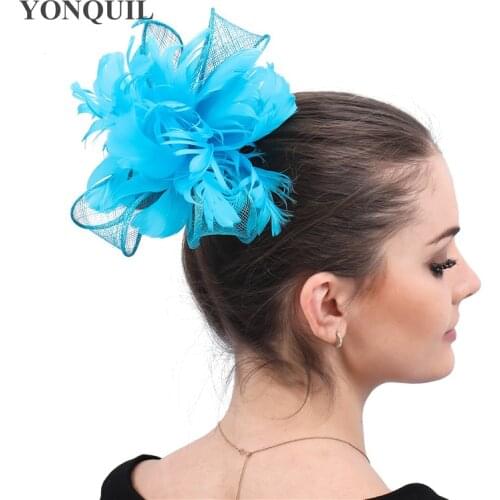 Turquoise Sinamay Ladies Yarn Fascinator Hair Accessories Formal Dress Party Dinner Headdress With Fancy Feather Headwear Dinner