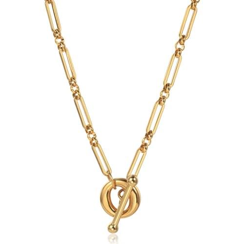 Womens Girls Gold Cable Chain Chokers Stainless Steel Cable Link Chain Necklace Toggle Clasp Jewelry Wholesale Gifts DDN289