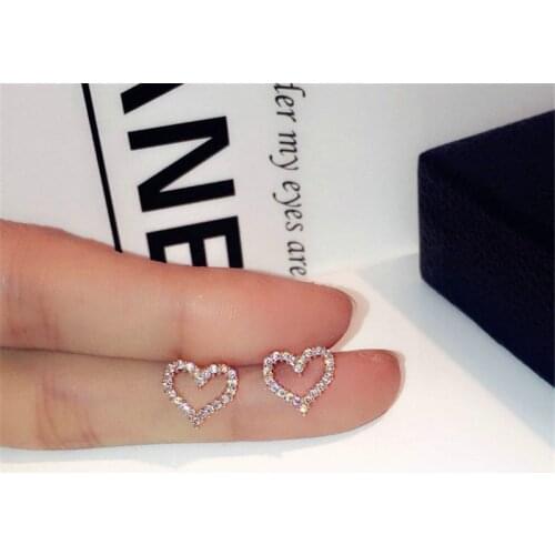 Heart Stud Earrings For Women Solid S925 Silver Cubic Zirconia Temperament Simple Brincos Fine Jewelry Drop Shipping CCE711