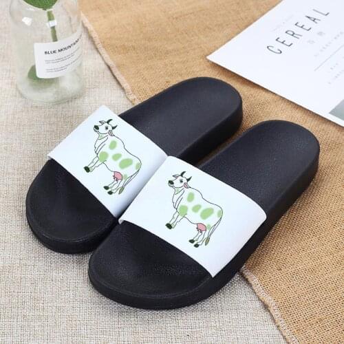 Women Slippers Cows Print Cartoon Home Flat Thick Sole Sandals for Women Shoes Ladies Flip Flops Outdoor Flat Ladie Slides 2021