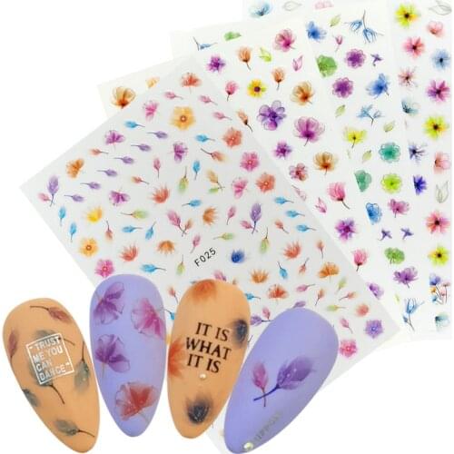 1 Sheet Blooming Flower Nail Stickers 3D Nail Art Decals Adhesive Cactus Jewelry Geometry Manicure Slider Decor Foil Tip