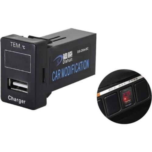 1PC USB Charger Car Charger USB Connector Voltage Display Temperature Audio Charger VOL.V TEM For Mitsubishi Outlander 13-20