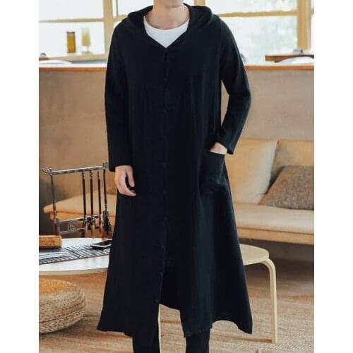 100% cotton black Male spring&autumn wing chun costumes zen lay meditation robes tai chi gown tang suit kung fu coat