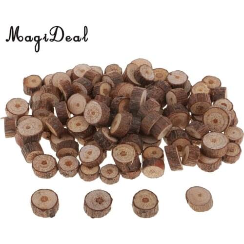 100pcs 5-10mm Natural Pine Wood Slices Logs Discs for DIY Crafts Wood Tree Rustic Wedding Decoration Wooden Pile Ornaments