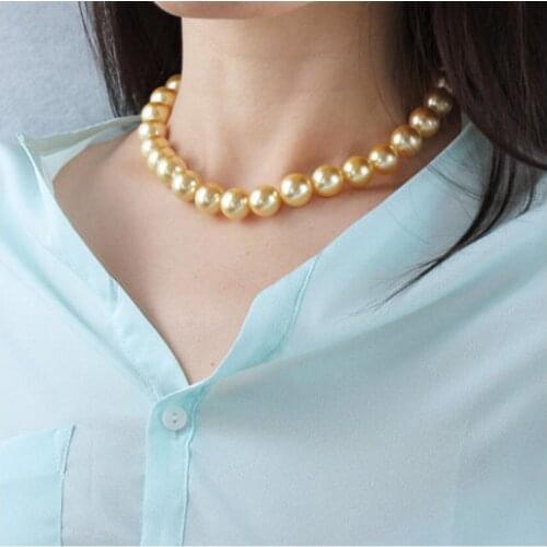 14mm luxury gold yellow color shell pearl necklace