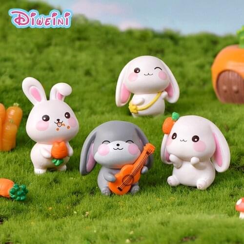 4pcs Easter Rabbit White Action Figure Cartoon Animal Model Figurine Birthday Cake DIY Decoration Toy Set Doll House Gift Kids