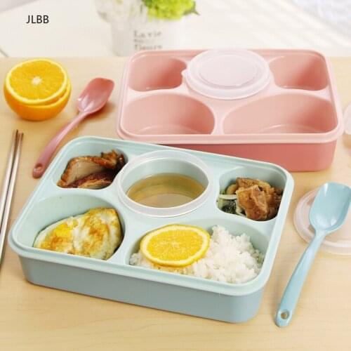 5 Cells 1000ml Leak-Proof Healthy Plastic Lunch Box Durable Adults Lady Kid Lunchbox Microwave Lunch Bento Box Eco-Friendly