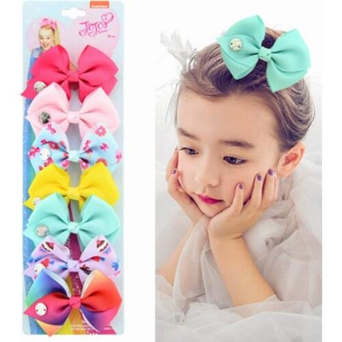 7Pcs/Set Hair Clip Colorful Fashion Gift Girl Cute Grossgrain Ribbon Bowknot Headwear Hairpins Cartoon Headdress