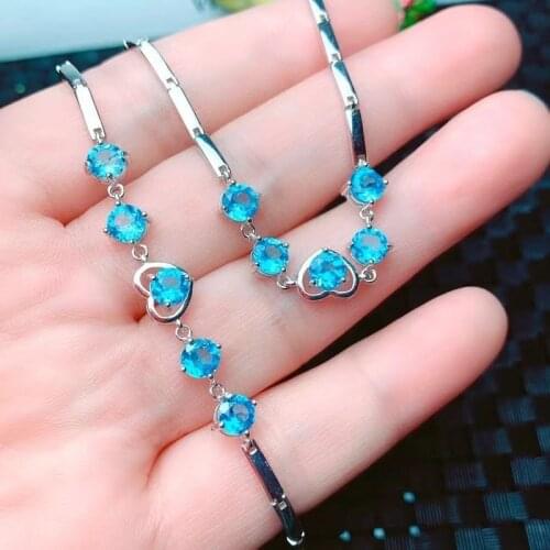 925 Sterling Silver Jewelry Link Chain natural topaz Bracelet &Bangle for Women Wedding Jewelry