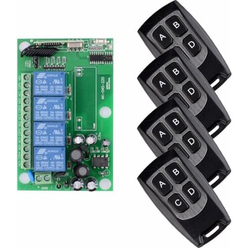 AC 85V~250V 110V 220V 4CH Wireless Remote Control System / Radio Switch Remote Switch Learning Code Receiver + 4PCS Transmitter