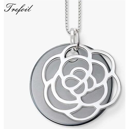 Link Chain Statement Pendant Necklace Flower Ornament, Fashion 925 Sterling Silver Jewelry Trendy Kolye Gift For Women Girl 2018