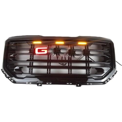ABS Black Front Racing Grille Fit For GMC Sierra 1500 2007-2013 Front Upper Grill Gloss Black Grille Led