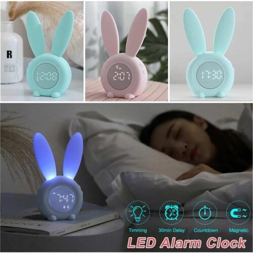 Bunny Ear LED Digital Alarm Clock Electronic LED Display Sound Control Cute Rabbit Night Lamp Desk Clock For Home Decoration