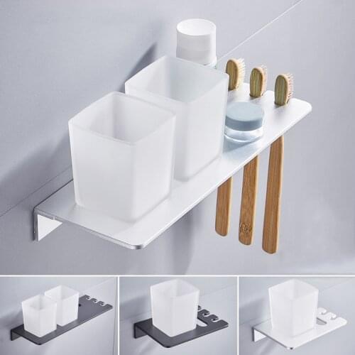 Silver Double Toothbrush Holder with Tooth Holder Aluminum Black Shelving Bathroom Accessories Cups for Toothbrushes Shelf